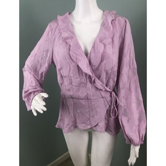 Women's Paige L/S Parsley Silk 3/4 Sleeve Shadow Floral Wrap Top Sz Large NWT - Picture 2 of 11